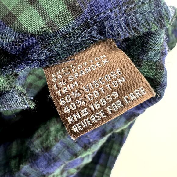 J McLaughlin Shirt Womens Medium Blue Green Plaid Ruffle Trim Crinkle Cotton - Picture 6 of 8